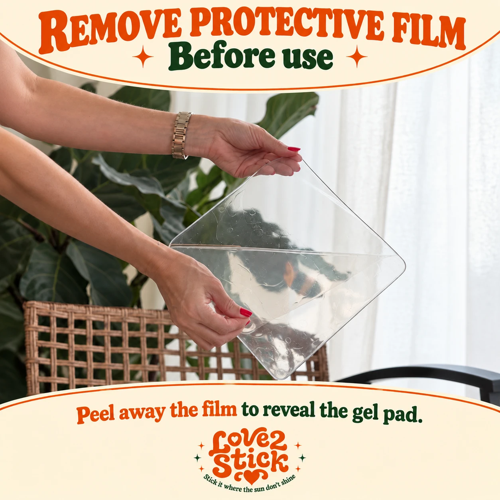 Peeling the protective film off a Clear Love2Stick Nano Gel Grip Pad before use