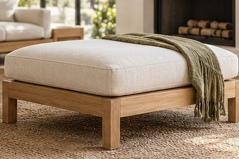 Light oak ottoman base with a separate, removable ivory cushion